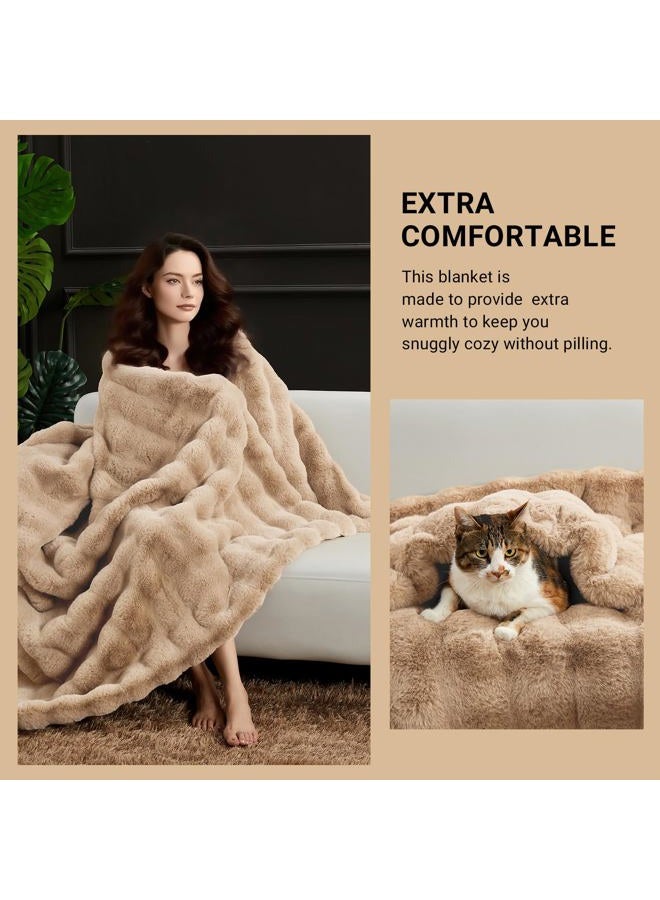 SAPHREAS Faux Fur Throw Blanket for Couch, Fluffy Fuzzy Bubble Blanket for Sofa Bed Living Room, Decor Soft Cozy Gifts for Women Men, 50x60” Khaki - Image 4