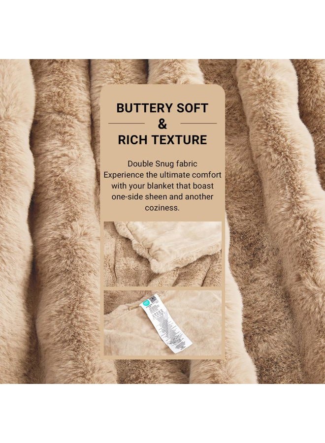 SAPHREAS Faux Fur Throw Blanket for Couch, Fluffy Fuzzy Bubble Blanket for Sofa Bed Living Room, Decor Soft Cozy Gifts for Women Men, 50x60” Khaki - Image 3