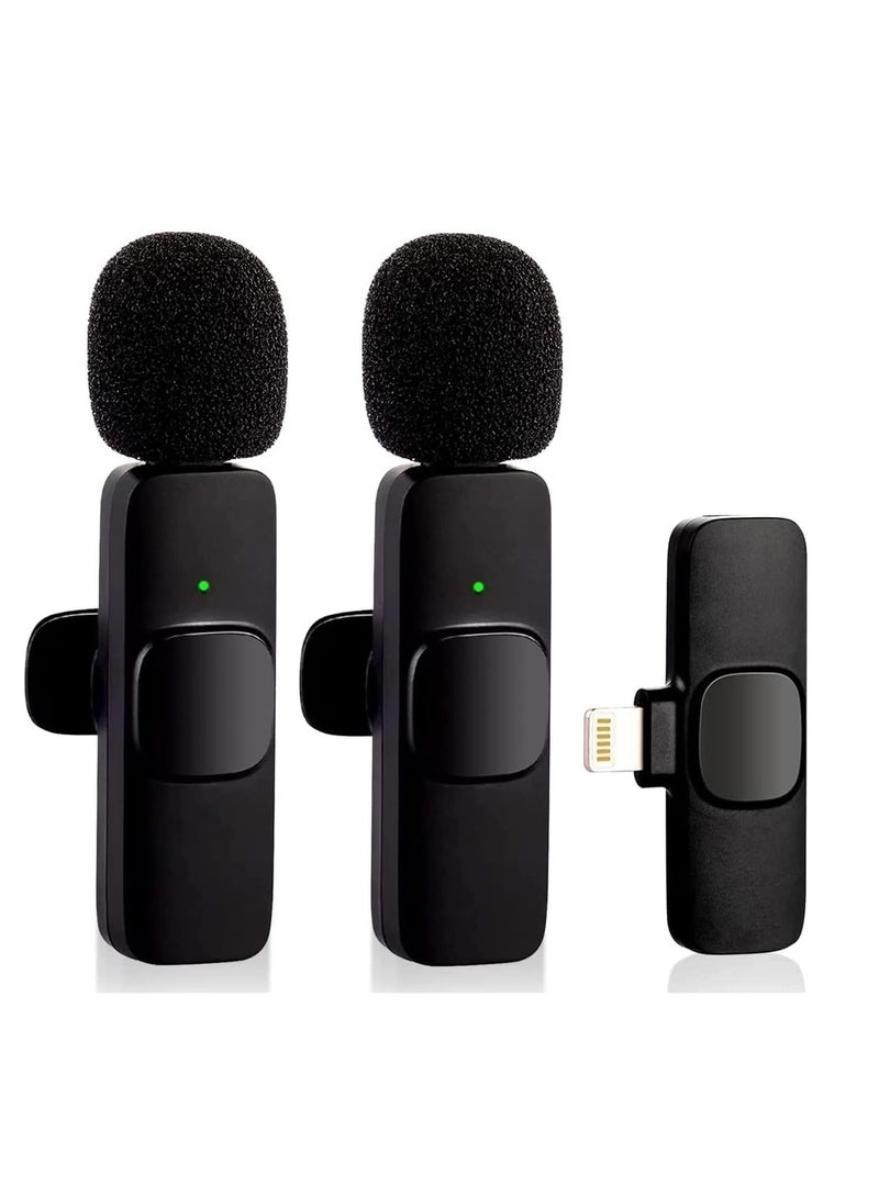 Wireless Microphone for iPad- Plug-Play Wireless Lavalier Mic with 2 Microphone for Phone Video Recording- Interview- Vlog- Auto Sync and Noise Reduction- 2.4G, Black (ELT-IOS) - Image 1