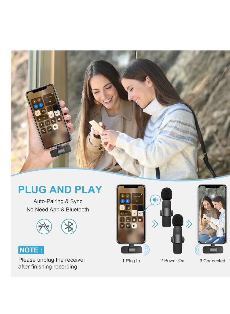 Wireless Microphone for iPad- Plug-Play Wireless Lavalier Mic with 2 Microphone for Phone Video Recording- Interview- Vlog- Auto Sync and Noise Reduction- 2.4G, Black (ELT-IOS) - Image 3