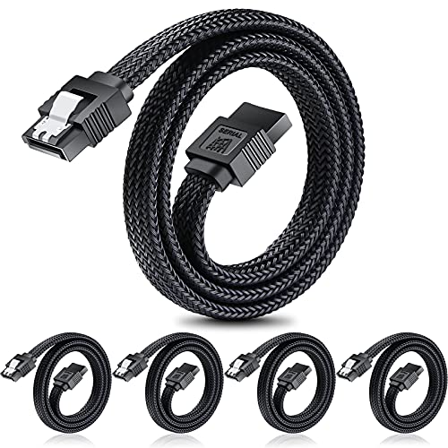 ELECTOP SATA III Cable, 6Gbps Straight HDD SDD Data Cable, SATA 3.0 Nylon Braided Cable with Locking Latch for SATA HDD, SSD, CD Driver, CD Writer(20 Inch, Black,5 Pack) - Image 1