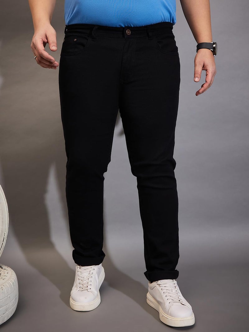 Bigbanana Plus Size Men's Regular Fit Solid Jeans (Zenith,Black,7XL) - Image 2
