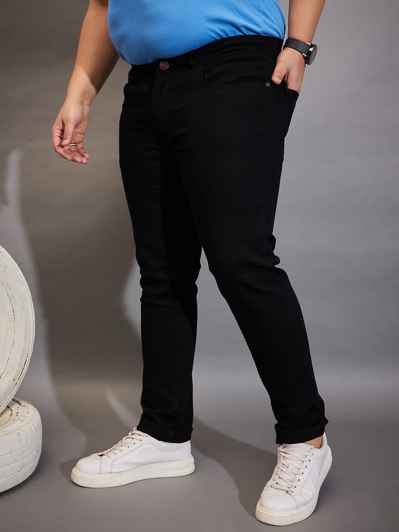 Bigbanana Plus Size Men's Regular Fit Solid Jeans (Zenith,Black,7XL) - Image 4