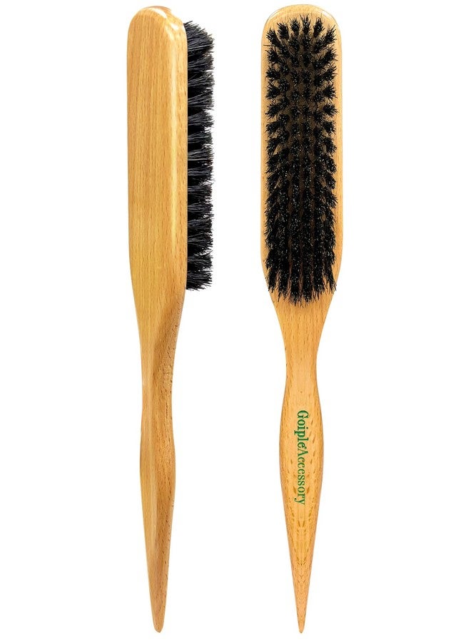Goiple فرشاة شعر من شعر الخنزير 2 قطعة لتسريحة الشعر الأملس لذيل الحصان الأملس ونعومة الشعر الصغير - ناعمة لتسريح وتلميع وتثبيت الشعر بشكل مسطح - فرشاة خشبية لتسريح الشعر للرجال والنساء - Image 1