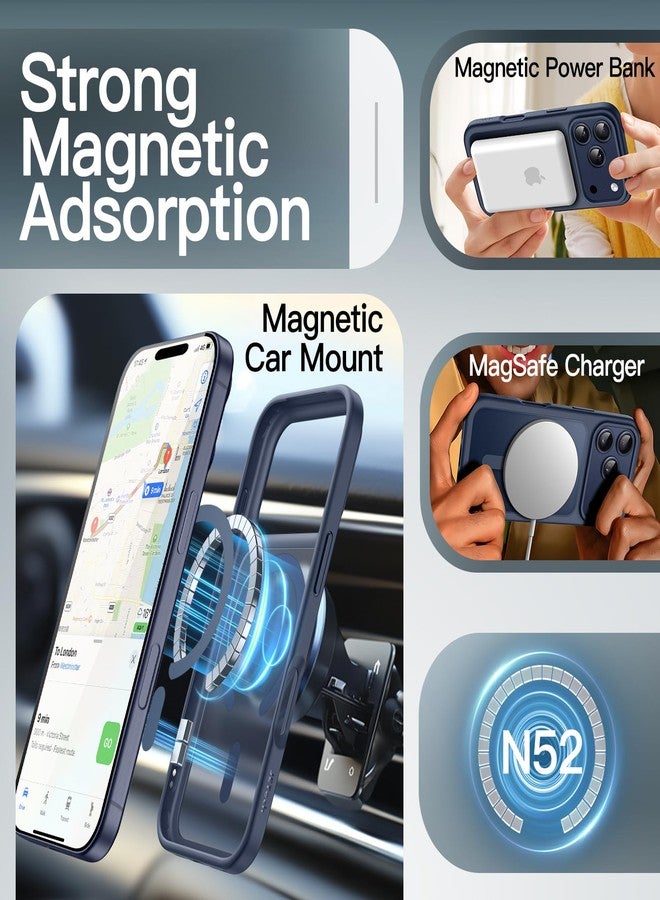 جي تيك جراب مغناطيسي من JETech لهاتف iPhone 17 Pro Max مقاس 6.9 بوصة، متوافق مع MagSafe، غطاء خلفي شفاف غير لامع، نحيف وبسيط، مقاوم للصدمات (أزرق داكن) - Image 3