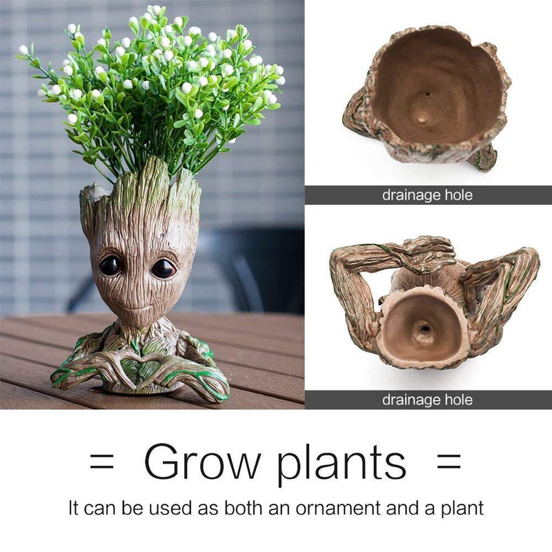 ZUSONUD B-Best Baby Groot Pen Pot Tree Man Pens Holder or Flower Pot with Drainage Hole Perfect for a Tiny Succulents Plants 6" (Brown) - Image 5