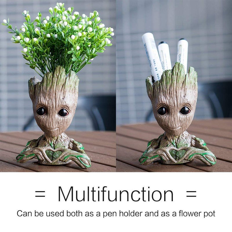 ZUSONUD B-Best Baby Groot Pen Pot Tree Man Pens Holder or Flower Pot with Drainage Hole Perfect for a Tiny Succulents Plants 6" (Brown) - Image 4