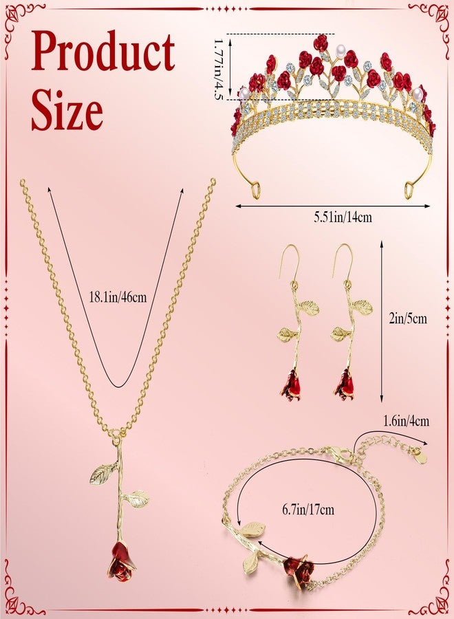 Abbylike 5 Pcs Princess Costume Accessories Set for Women Roses Clutch Purse Rose Crown Red Rose Pendant Necklace Bracelet Earrings for Halloween Cosplay Wedding Party Prom Birthday Gifts - Image 4