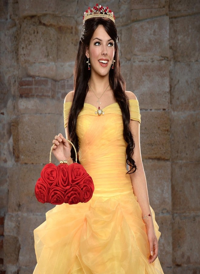 Abbylike 5 Pcs Princess Costume Accessories Set for Women Roses Clutch Purse Rose Crown Red Rose Pendant Necklace Bracelet Earrings for Halloween Cosplay Wedding Party Prom Birthday Gifts - Image 2