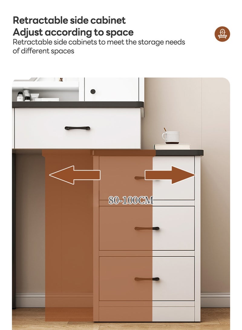 Sharpdo Modern Minimalist Dressing Table for Bedroom with LED Mirror and Drawer Storage Dressing Table With Drawers Vanity Table Beautiful（80-100)*40*120cm - Image 4
