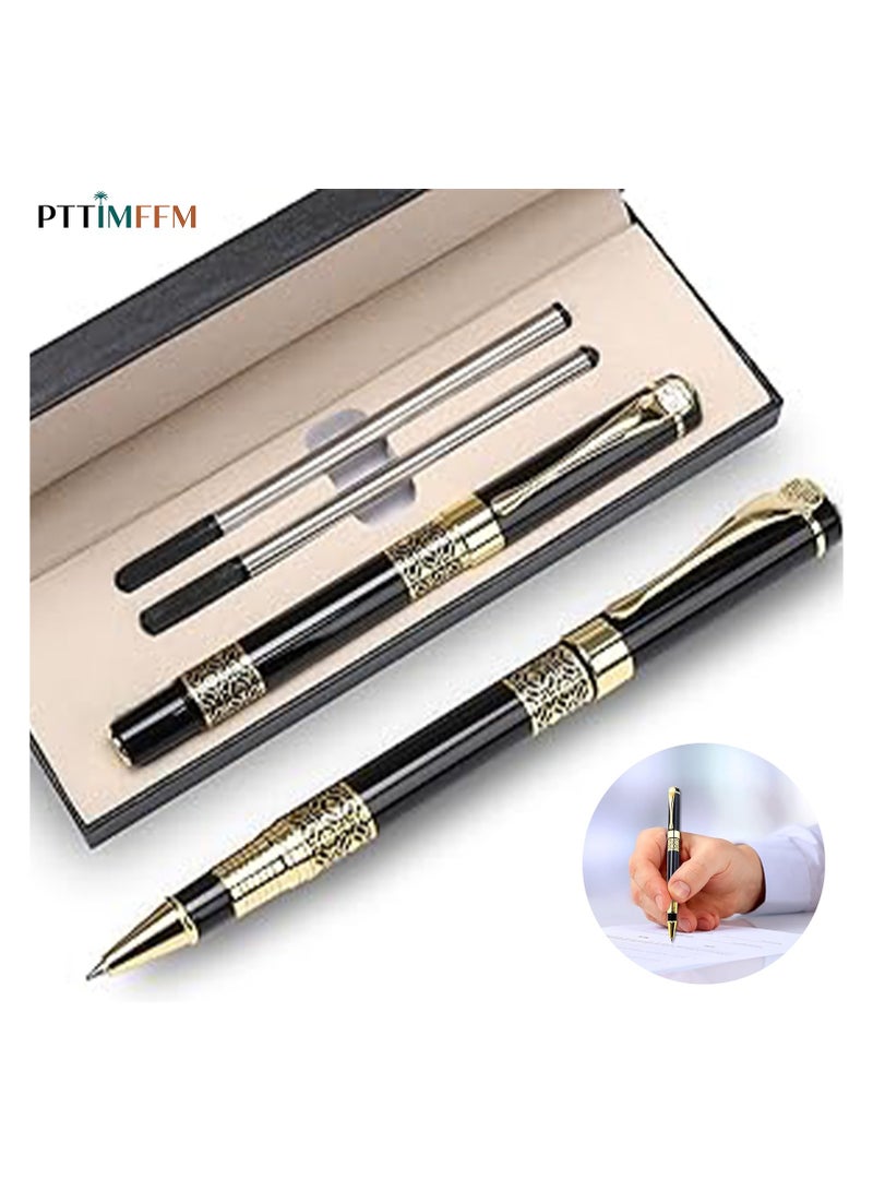 بتيمفم قلم حبر جاف فاخر بلون عنابي مع لمسات من الكروم، رأس كتابة ناعم 0.5 مم، قلم أنيق للرجال والنساء، للاستخدام في المكاتب التنفيذية الاحترافية، مع علبة هدايا أنيقة متضمنة (أسود) - Image 1