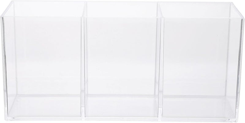 Acrylic Pen Container and Makeup Brush Holder with 3 Compartments, Cosmetic Storage Case for Desk Stationery and Vanity Organization - Image 1
