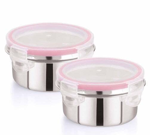 QUALIZA Stainless Steel Air Tight Lunch BOC Leak Proof Click Seal Travelling OfficePicnic for Kids School 2 pcs250 ml - Image 1