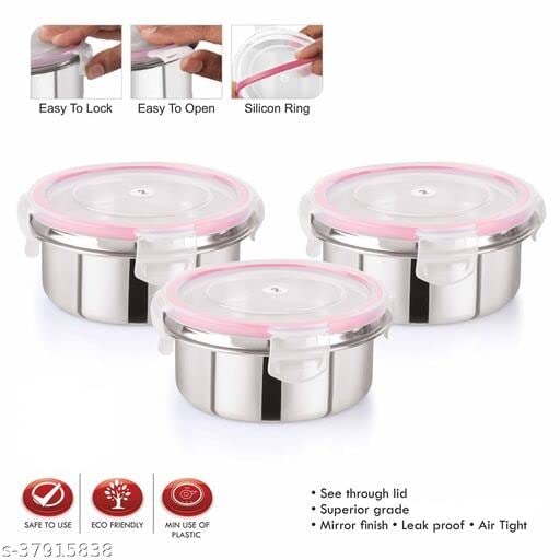 QUALIZA Stainless Steel Air Tight Lunch BOC Leak Proof Click Seal Travelling OfficePicnic for Kids School 2 pcs250 ml - Image 2