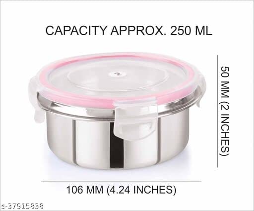 QUALIZA Stainless Steel Air Tight Lunch BOC Leak Proof Click Seal Travelling OfficePicnic for Kids School 2 pcs250 ml - Image 3