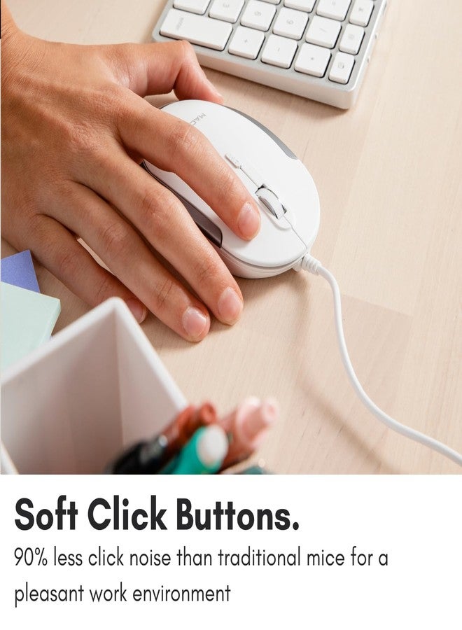 ماكالي ماوس ماكالي الصامت السلكي بمنفذ USB لأجهزة أبل ماك أو أجهزة الكمبيوتر المحمولة/المكتبية التي تعمل بنظام ويندوز | تصميم أنيق وصغير الحجم مع مستشعر بصري ومفتاح DPI بخيارات 800/1200/1600/2400 | صغير الحجم لسهولة الحمل (أبيض) - Image 4