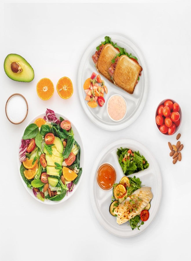 Freshware Paper Plates - Disposable 10" Plate, 150-Pack, Biodegradable Sugarcane Dinner Plates - Heavy Duty Dinnerware - Microwave & Freezer Safe, Stackable Dinnerware - 3-Compartment - Image 2