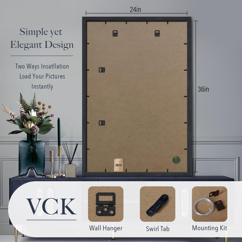 VCK 24x36 Poster Frame Black Oak - 3 Pack, Exclusive Natural Textured Solid Wood Picture Frame, Wall Hanging - Image 3