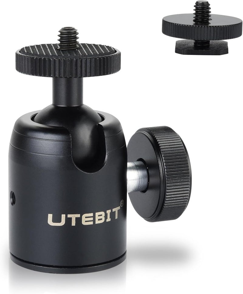 UTEBIT Mini Ball Head with 1/4" hot Shoe, 360° Rotatable Ball Heads Camera Mount Adapter (24mm Ball Head) - Image 1