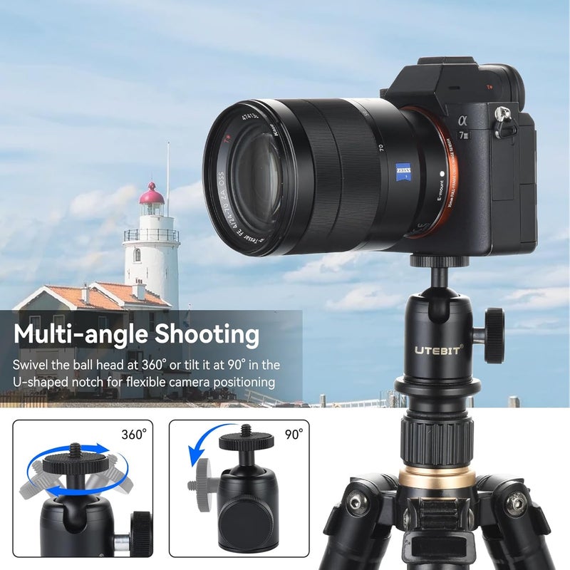 UTEBIT Mini Ball Head with 1/4" hot Shoe, 360° Rotatable Ball Heads Camera Mount Adapter (24mm Ball Head) - Image 4