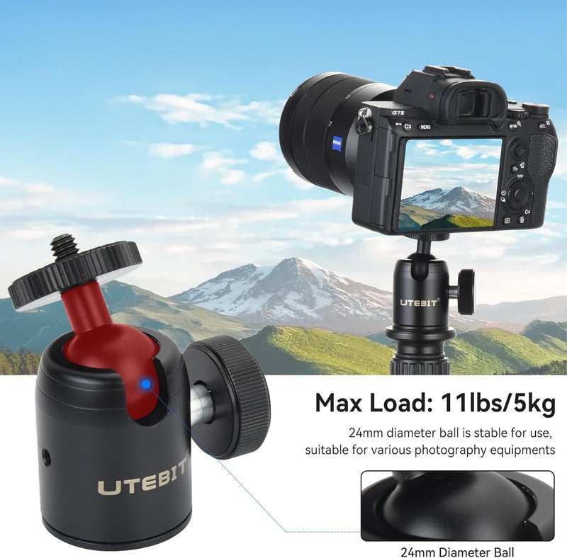 UTEBIT Mini Ball Head with 1/4" hot Shoe, 360° Rotatable Ball Heads Camera Mount Adapter (24mm Ball Head) - Image 5