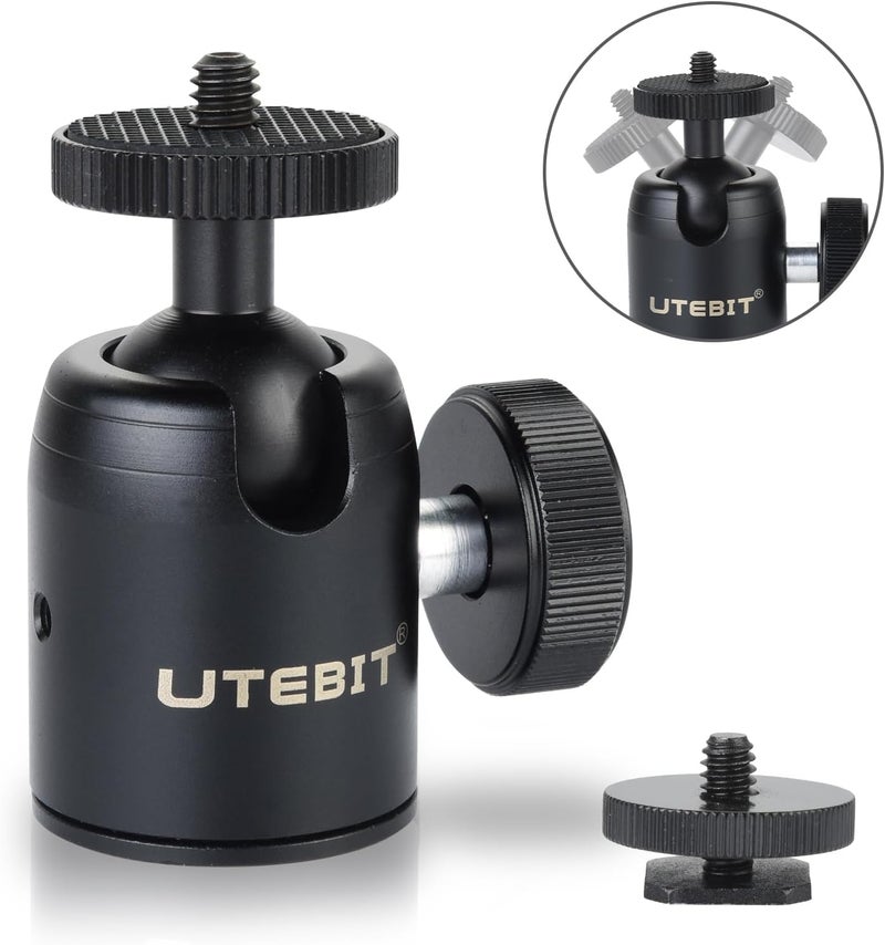 UTEBIT Mini Ball Head with 1/4" hot Shoe, 360° Rotatable Ball Heads Camera Mount Adapter (24mm Ball Head) - Image 2