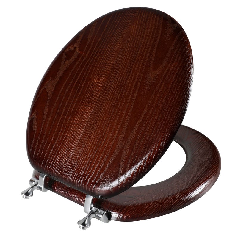 Angel Shield Durable Wood Veneer Natural Toilet Seat Metal Hinged Easy Clean Anti-scratch American Standard(Round,Dark Walnut) - Image 1