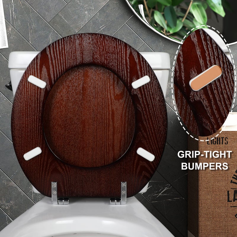 Angel Shield Durable Wood Veneer Natural Toilet Seat Metal Hinged Easy Clean Anti-scratch American Standard(Round,Dark Walnut) - Image 4