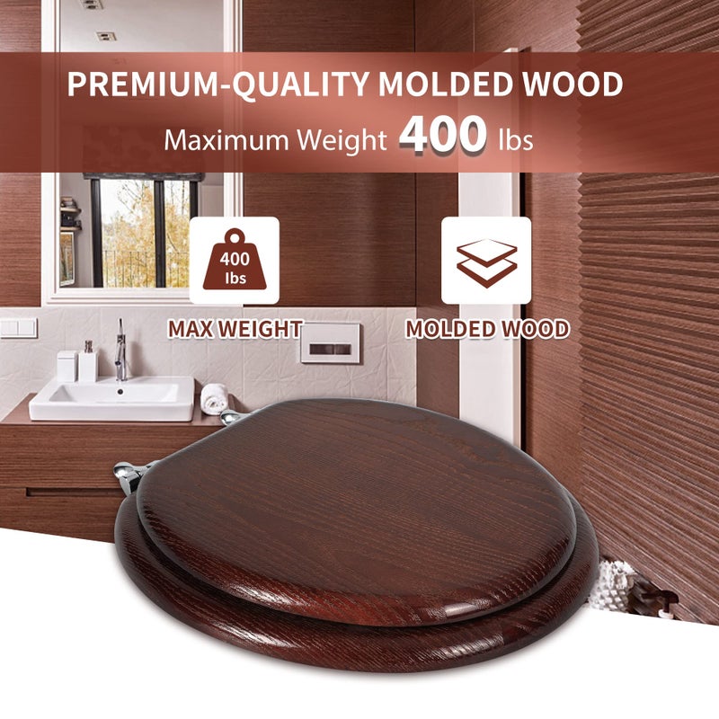 Angel Shield Durable Wood Veneer Natural Toilet Seat Metal Hinged Easy Clean Anti-scratch American Standard(Round,Dark Walnut) - Image 5