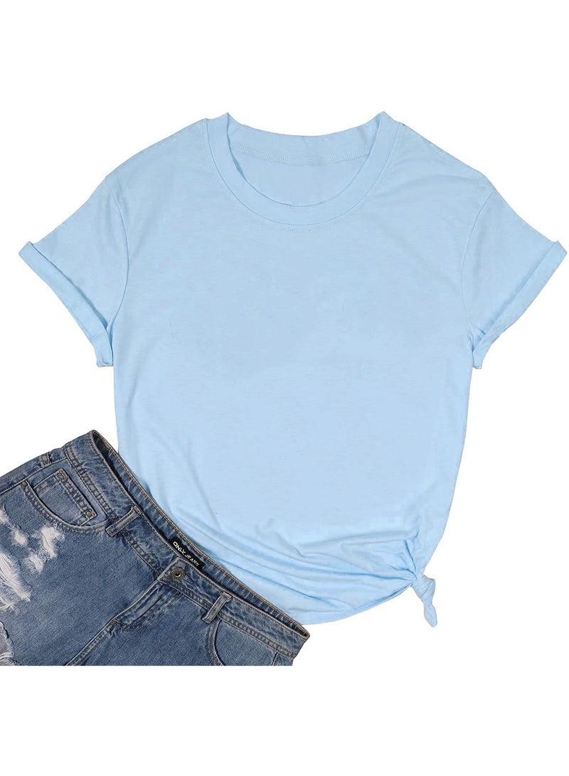 Women's Short Sleeve Shirts Crewneck Loose Casual Summer Basic Tees Tops - Image 1
