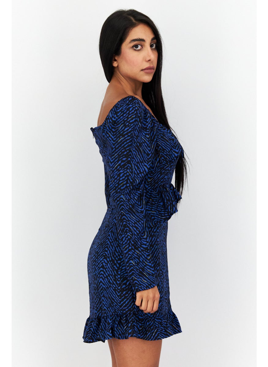 Outrageous Fortune - Women Allover Print Mini Casual Dress, Black - Image 1