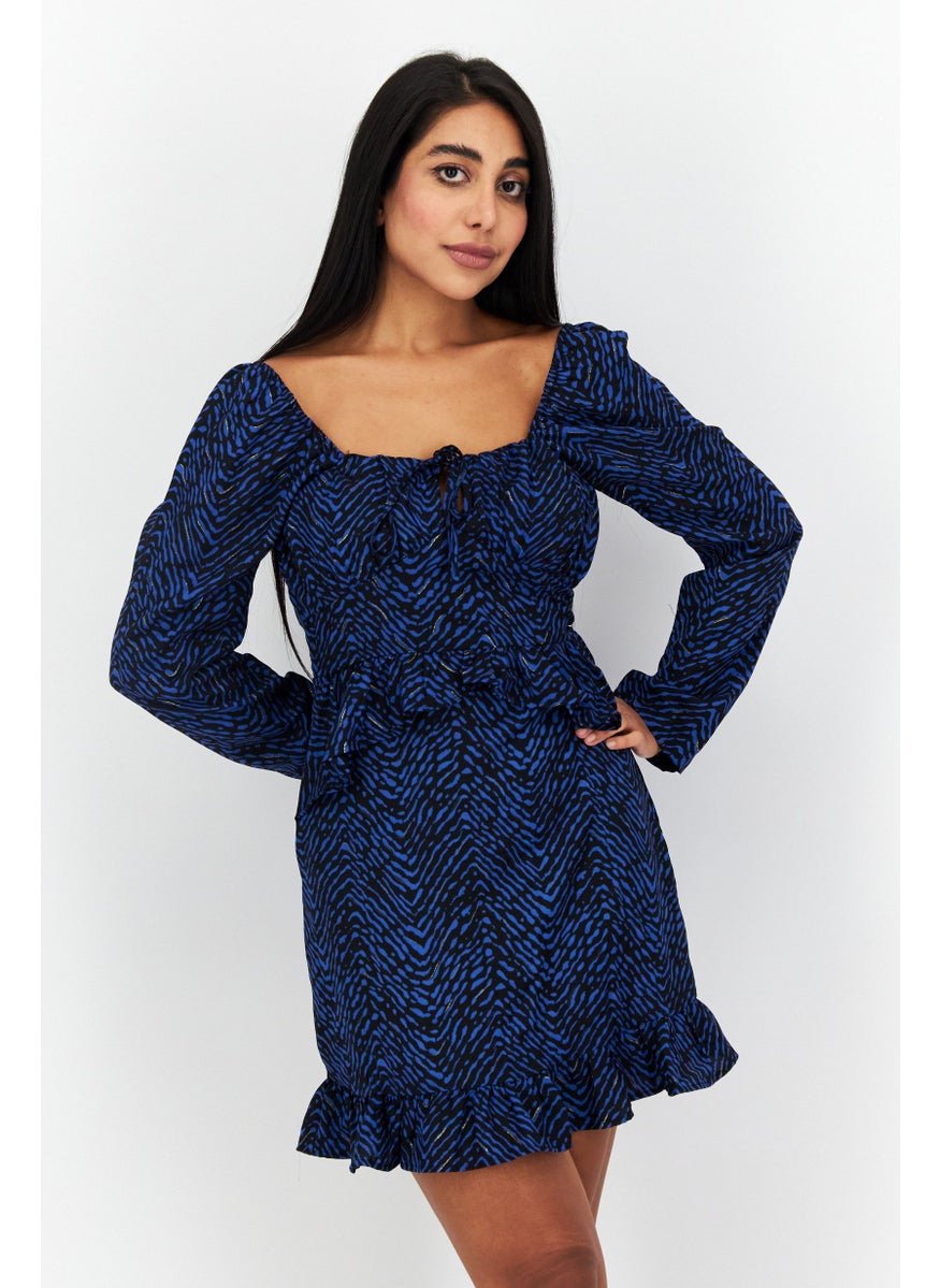 Outrageous Fortune - Women Allover Print Mini Casual Dress, Black - Image 1