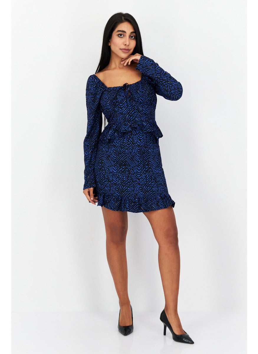 Outrageous Fortune - Women Allover Print Mini Casual Dress, Black - Image 1