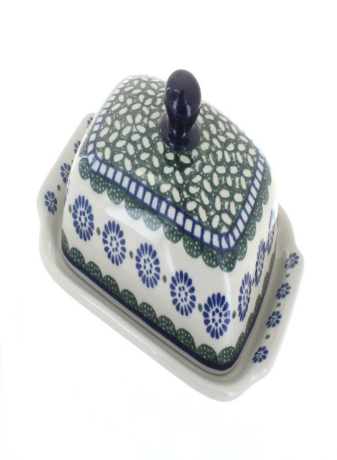 Blue Rose Pottery Blue Rose Polish Pottery - Green Maia Butter Dish - Fits 1 Stick - Butter Dish for Countertop Organization and Storage - Image 1