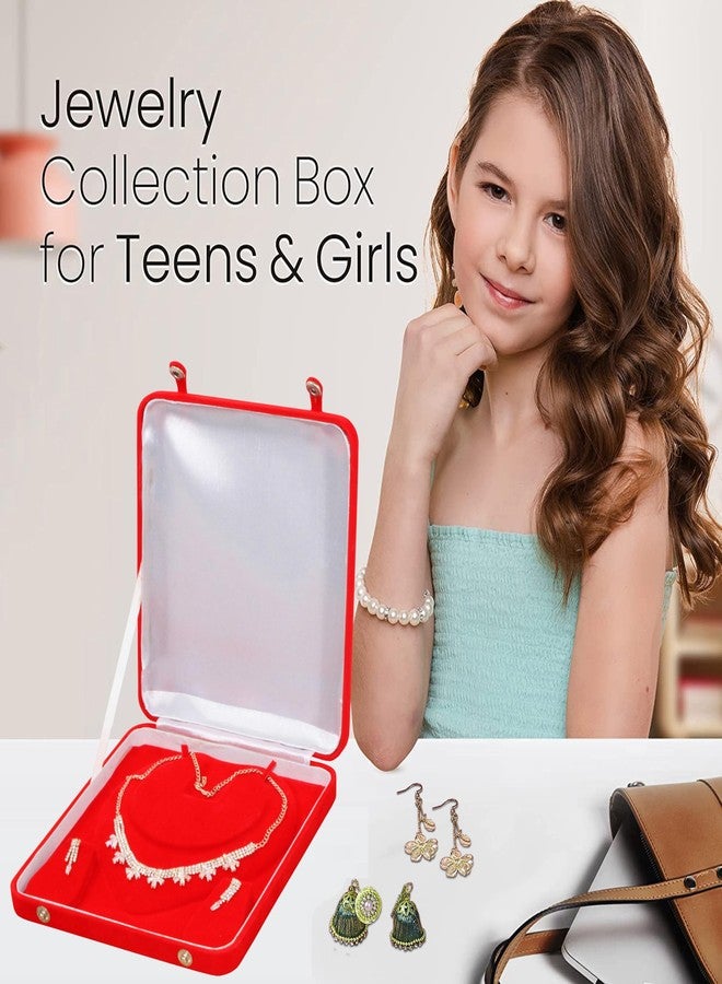 لوسيس طقم مجوهرات لوسيس، علبة مخملية، قلادة، دلاية، أقراط، خاتم، سوار، علبة تخزين وعرض اللؤلؤ، مناسبة لحفلات الزفاف والخطوبة والذكرى السنوية، باللون الأحمر - Image 2