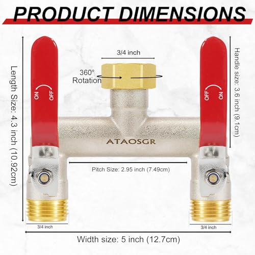 ATAOSGR Garden Hose Splitter, 2 Way Heavy Duty Outdoor Faucet Splitter, Extra Long Handles High Flow Hose Adapter,with Shutoff Valves,3/4" GHT Thread - Image 2