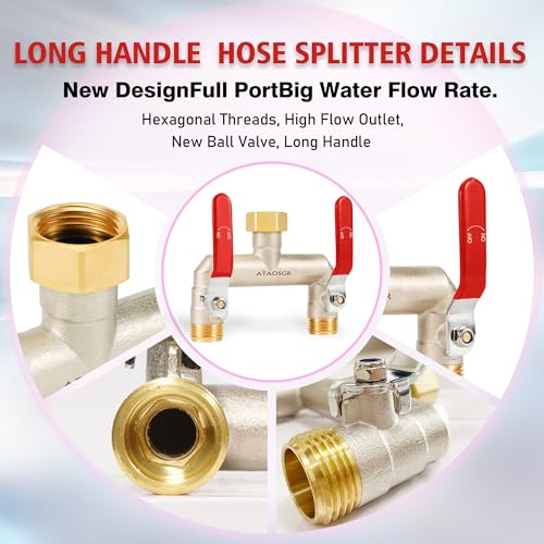 ATAOSGR Garden Hose Splitter, 2 Way Heavy Duty Outdoor Faucet Splitter, Extra Long Handles High Flow Hose Adapter,with Shutoff Valves,3/4" GHT Thread - Image 4