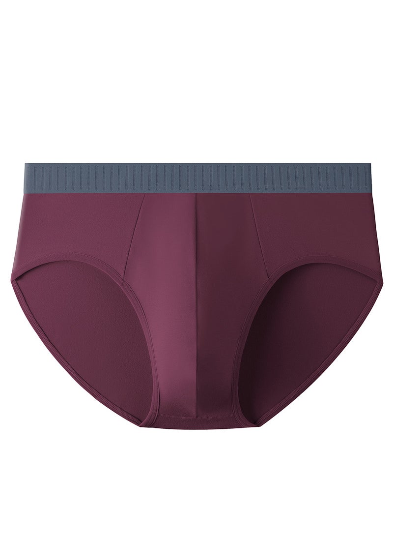 Generic - Men Cotton Seamless Simple Comfortable Breathable Antibacterial Briefs Trendy Knitted Underwear Mid-waist Length Burgundy - Image 1