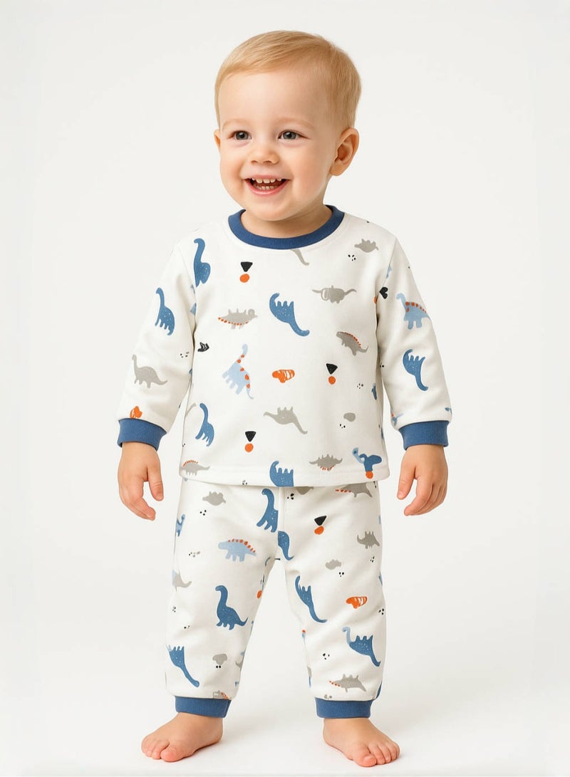 Baby Lounge Set - Cotton Rich Long Sleeve Top & Pants, Soft Knit, 3 Cute Prints, Medium Weight - For 6-36 Months  - Image 1