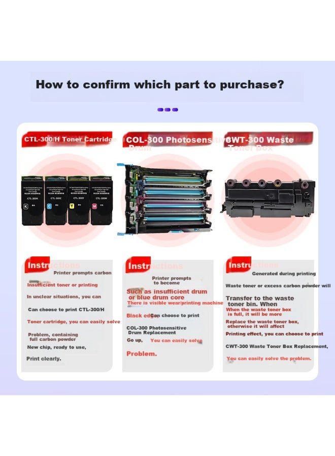 Befon Deyin Ctl-300 وحدة الحبر المتوافقة مع طابعات Pantum Cp2506dn/cp2500dn Plus Drum Cm7105dn Cm7106dn Cp2300dn، مجموعة حبر 2 أسود و 3 ملون - Image 2