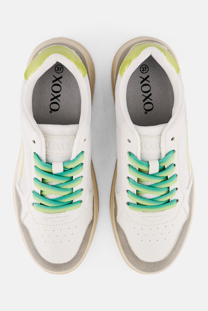 XOXO Women Leather Lace Up Casual Shoes, White - Image 3
