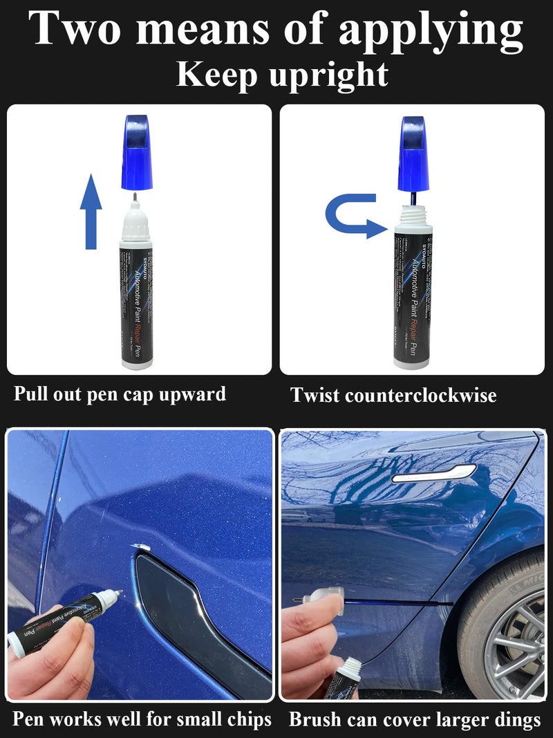SYOAUTO طلاء تصحيح أزرق SYOAUTO لسيارة تسلا موديل Y 3 X S قلم طلاء تصحيح 0.4 أونصة قلم إصلاح خدوش السيارات فرشاة ورأس 2 في 1 قلم (أزرق معدني داكن) - Image 5
