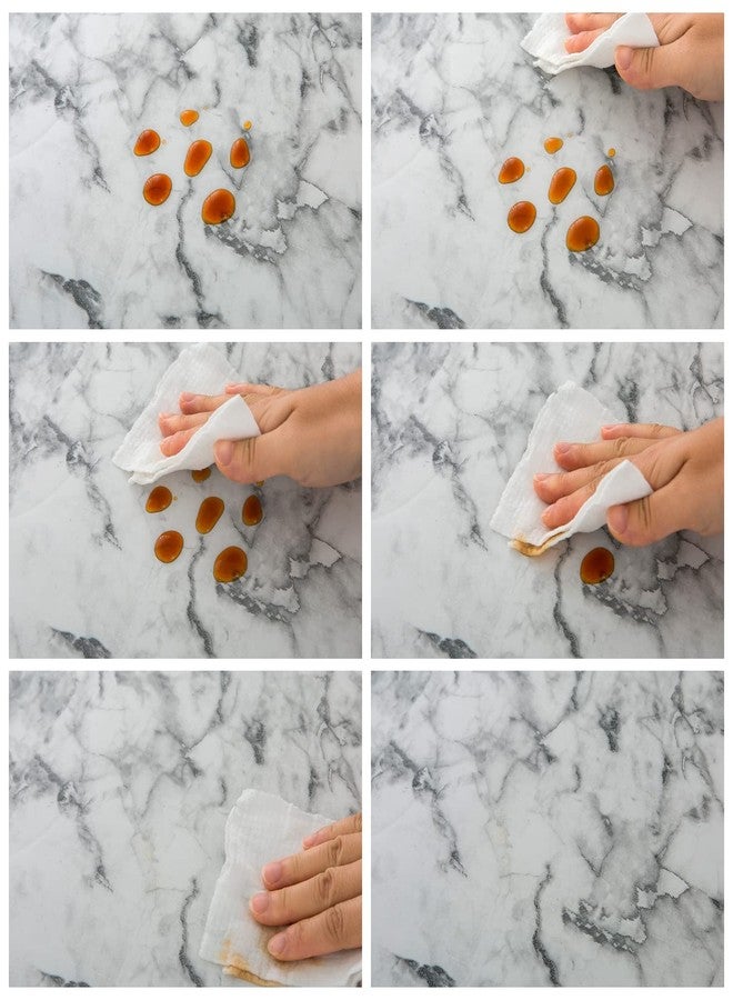 Pioggia مفرش طاولة بيضاوي كلاسيكي بحواف مطاطية، مدعوم بالفانيلا، مصنوع من الفينيل المقاوم للماء والزيوت، غطاء طاولة بلاستيكي (مُزخرف بنقشة رخامية، مناسب حتى مقاس 42 × 60 بوصة). - Image 5