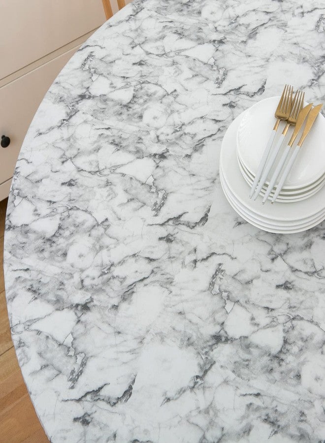 Pioggia مفرش طاولة بيضاوي كلاسيكي بحواف مطاطية، مدعوم بالفانيلا، مصنوع من الفينيل المقاوم للماء والزيوت، غطاء طاولة بلاستيكي (مُزخرف بنقشة رخامية، مناسب حتى مقاس 42 × 60 بوصة). - Image 3