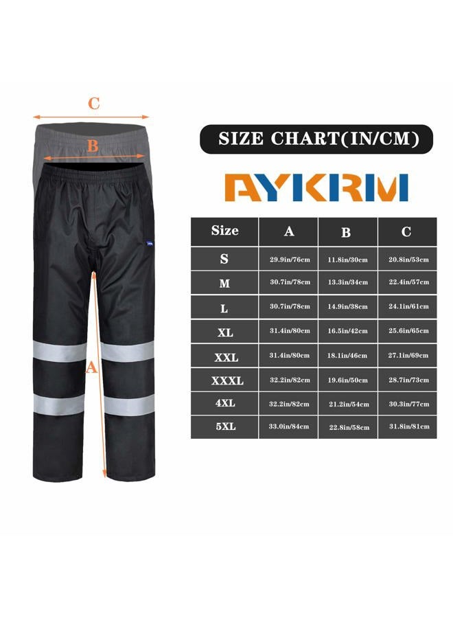 AYKRM 4 Colors Safety Rain Pants Reflective High Visibility Waterproof Rain Pants, Black, S - Image 2