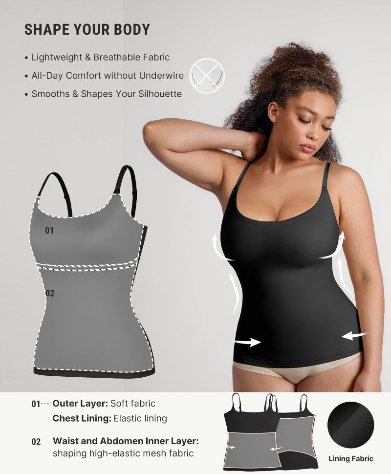 FeelinGirl Womens Tops - Scoop Neck Shapewear Tummy Control Cami Body Shaper for Women Compression Shirts Black L - Image 3