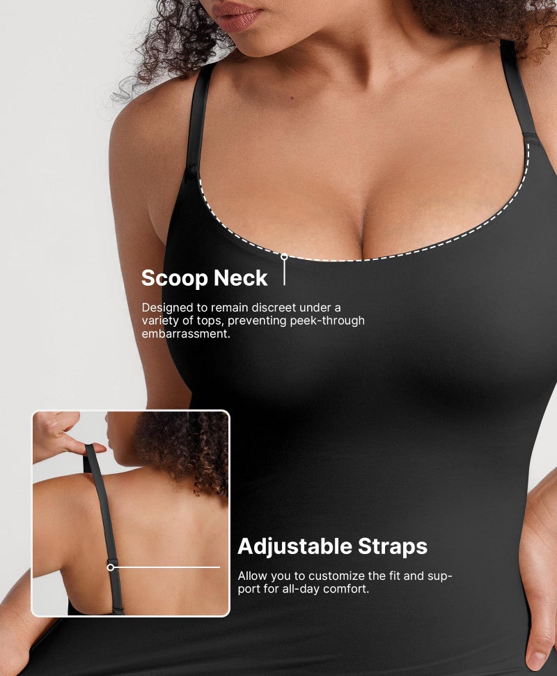 FeelinGirl Womens Tops - Scoop Neck Shapewear Tummy Control Cami Body Shaper for Women Compression Shirts Black L - Image 2