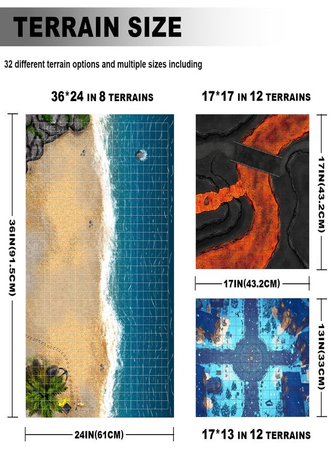 sabermaster DND Map 32 Terrain 24” x 36",17” x 17",13” x 17" Double Sidedv Grids Dry Erase Battle Mats for Dungeons & Dragons Game with Dice Set,Clips,Eraser,Markers - Image 2
