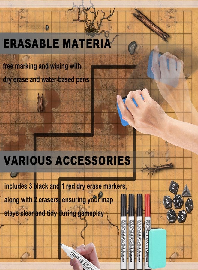 sabermaster DND Map 32 Terrain 24” x 36",17” x 17",13” x 17" Double Sidedv Grids Dry Erase Battle Mats for Dungeons & Dragons Game with Dice Set,Clips,Eraser,Markers - Image 3