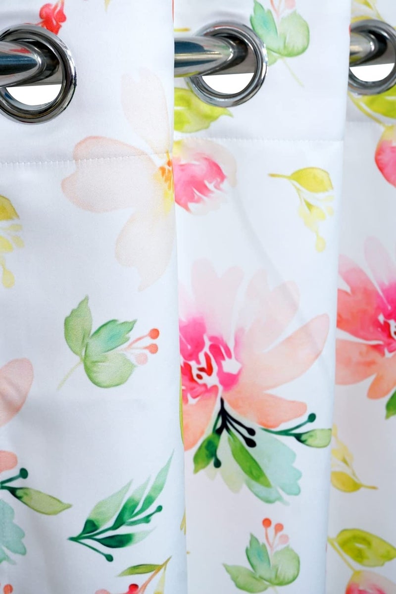 Parda Online 152 cm Floral Design Window Curtain Set (Pink & White) - Pack of 2 - Image 1